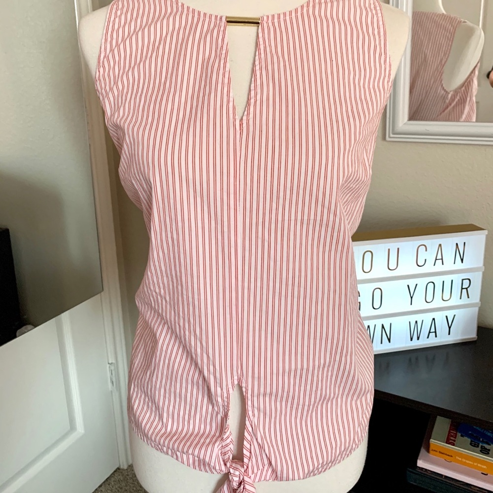 MICHAEL KORS Red and White Striped Tie-Front Top